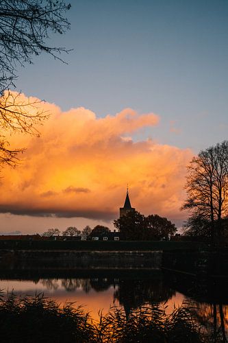 Sunset Naarden Fortress in autumn, Netherlands