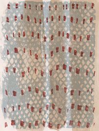 Wabi-sabi aquarel neutrale kunst. Terra golvend patroon op blauw. van Dina Dankers