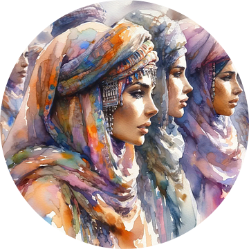 Tuareg vrouwen aquarel van Chromatic Fusion Studio