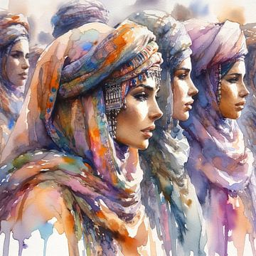 Tuareg vrouwen aquarel van Chromatic Fusion Studio