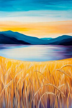 Champs dorés au coucher du soleil sur Poster Art Shop