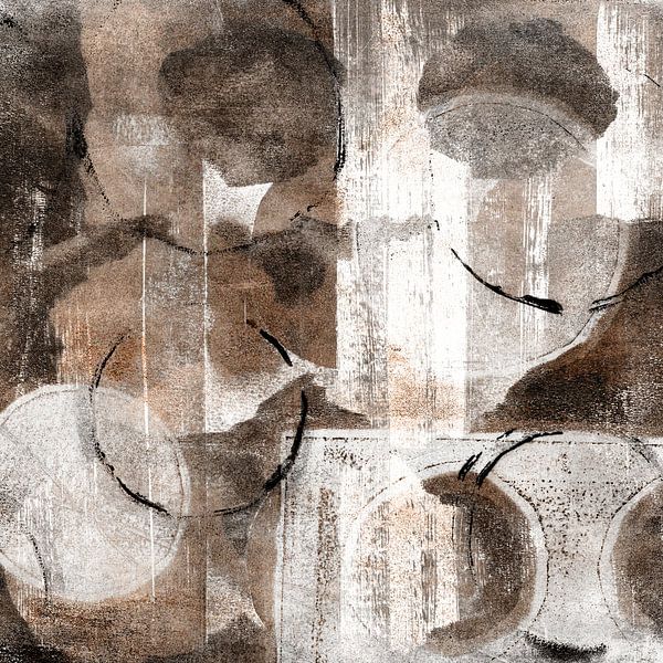 Modern abstract shapes and lines in brown, beige and white. by Dina Dankers