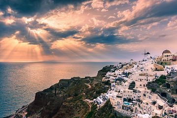 Sonnenuntergang Oia, Santorin, Griechenland von Henk Meijer Photography