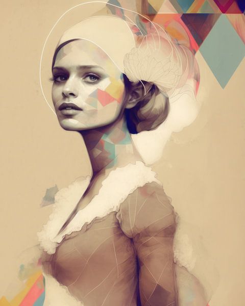 Modernes illustriertes Porträt in Pastellfarben und Sepia von Carla Van Iersel