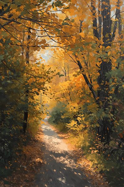 Goldener Herbstweg im warmen Abendlicht von Dante S