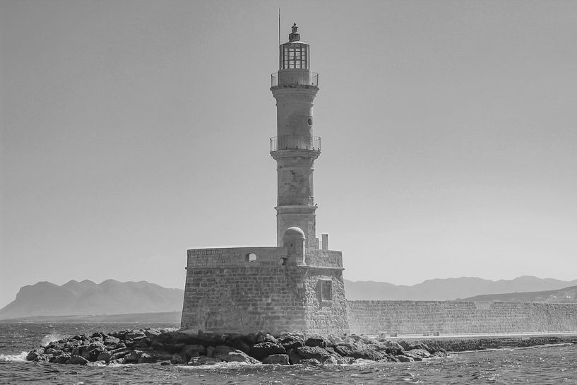 Leuchtturm in Chania, Kreta (Griechenland) schwarz und weiß von Mike Maes