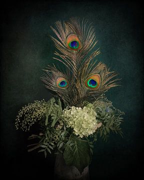 Peacockfeathers, an impressive still life inspired by the great Dutch masters by Joske Kempink