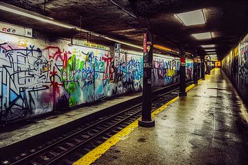 Graffiti an einer unterirdischen U-Bahn Wand, Illustration von Animaflora PicsStock