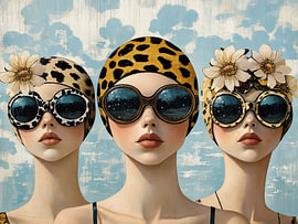 Poolgirls | Stijlvol vrouwenportret met retro zonnebrillen en speelse swimcaps van Mirjam Duizendstra