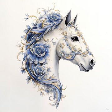 Horse in Delft Blue and gold by Lauri Creates