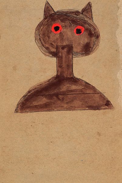 Bill Traylor,Abstract Cat with Red Eyes by finemasterpiece