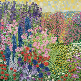 Jardin d'été avec marguerites (d'après Gustav Klimt) sur Karen Nijst