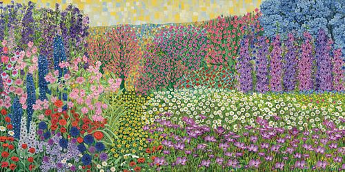 Zomertuin met margrieten (naar Gustav Klimt) van Karen Nijst