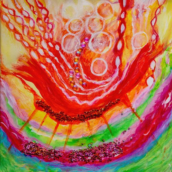 Abstract, painting- red, yellow and orange by Anaistro Dipinti