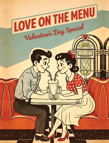 Zoete Liefde Frisdrankwinkel Retro Milkshake Valentijn Grafisch Portret