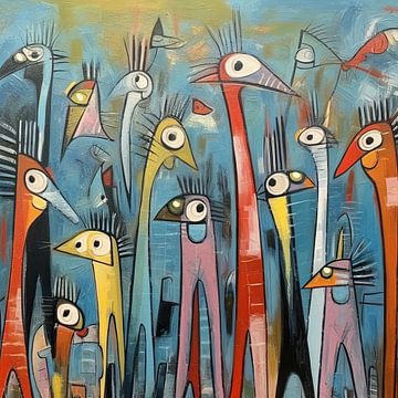 Schilderij Kleurrijke Vogels | Gefladder Festival van ARTEO Schilderijen