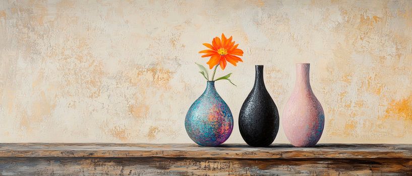 Blumenformat in bunter Vasenlandschaft von Poster Art Shop