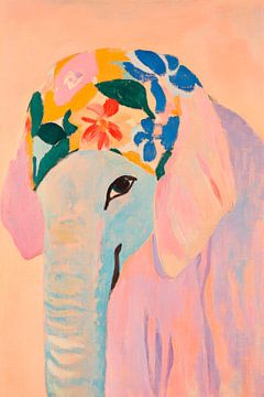 Kleurrijke olifant met bloemenpatroon van Poster Art Shop