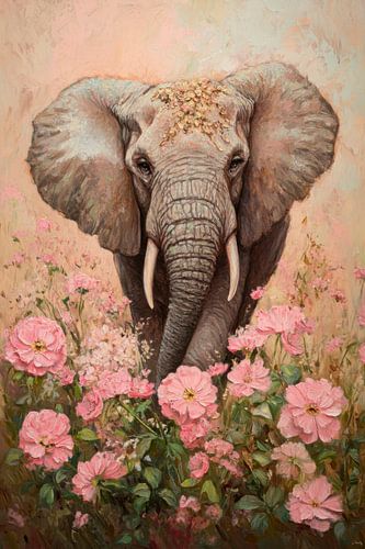 Olifant in een bloemenveld