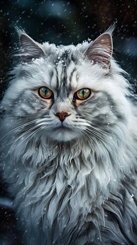 Gemälde: Schneekatze in bunter Umgebung