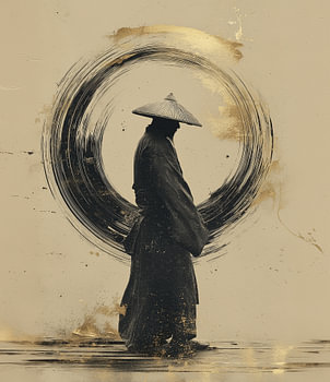 Zen-Mönch im Enso-Kreis in Schwarz und Gold