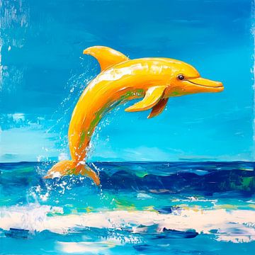 Sprung des goldenen Delfins von Poster Art Shop