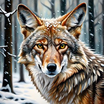 Wilde dieren - Portret van een coyote (2) van Johanna's Art