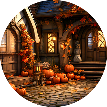 Huis met pompoendecoratie voor Halloween in de herfst van Animaflora PicsStock