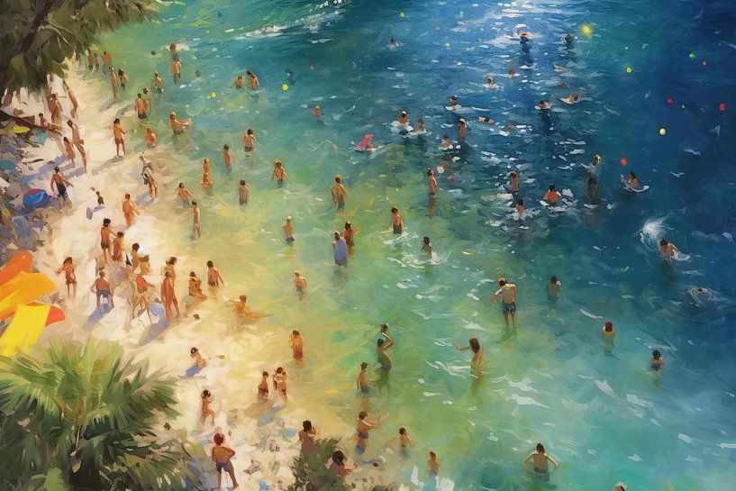 Meer Schwimmen Strand | Gemälde Sommer | Sonniges Gemälde von ARTEO Gemälde
