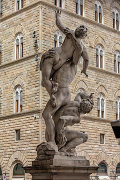 Verkrachting van de Sabijnse vrouw, Giambologna, 1581-1583. Loggia dei Lanzi, Florence, Italië van Joost Adriaanse
