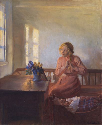 Anna Ancher, Een jong meisje dat haar haar vlecht, 1901