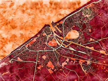 Map of Oostende with the style 'Amber Autumn' by Maporia