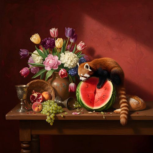 De droom van een rode panda: zoete vruchten