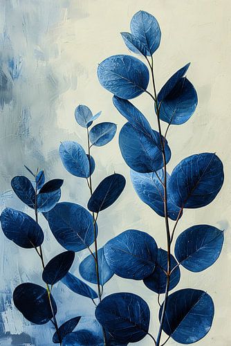 Abstracte Weergave van Blauwe Bladeren in Kunst