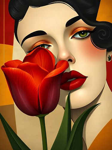 Jonge vrouw met een tulp