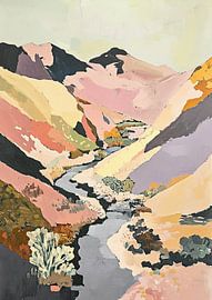 Abstract Bergen Rivier Fauvisme Natuur Landschap Pastel van Niklas Maximilian