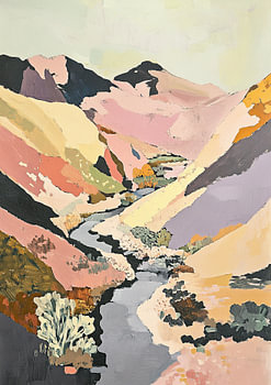 Abstract Bergen Rivier Fauvisme Natuur Landschap Pastel