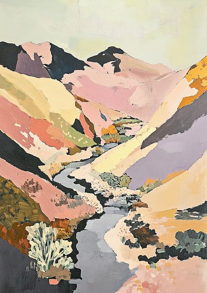 Abstrait Montagnes Rivière Fauvisme Nature Paysage Pastel par Niklas Maximilian