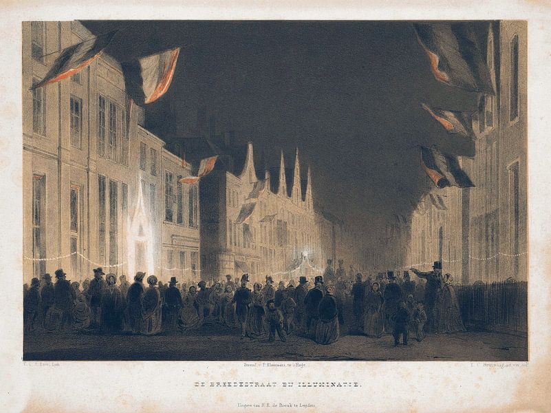 Carel Christiaan Antony Last, illuminated Bredestraat in Leiden, 1855 by Atelier Liesjes