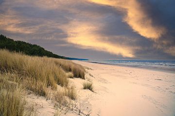 Uitzicht over het strand op Usedom met duinen aan de ene kant en de Baltische Zee aan de andere kant van Martin Köbsch