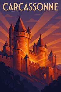 Carcassonne Festung Art Deco Reise Poster