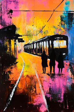 Kleurrijk spoorwegtafereel in het avondlicht van Poster Art Shop