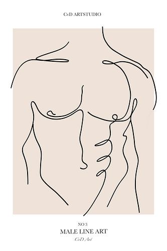 Male line art - mannelijk torso beige