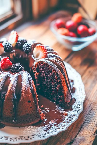 Chocolate cake with berries - delicious and inviting by Poster Art Shop