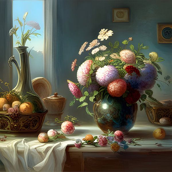 Vase with exotic flowers III still life by Betty Maria Digital Art