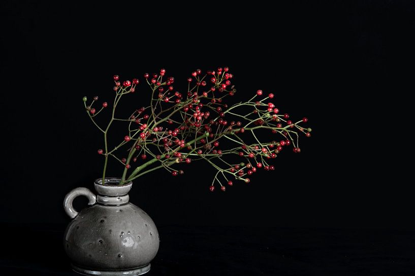 Red berries in vase, old master style by Anjo Kan