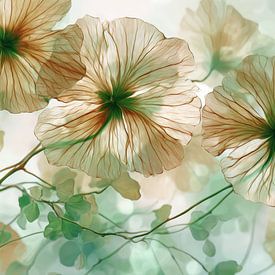 Flowers Transparent Beige with Green Accents in Dreamy Abstraction by Eva Lee
