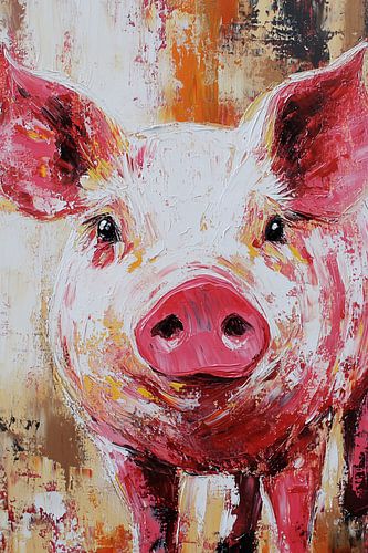 Kleurrijk schilderij van een varken