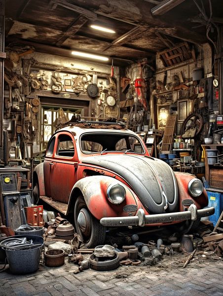 VW Käfer rostig in chaotischer Werkstatt von gm_designs