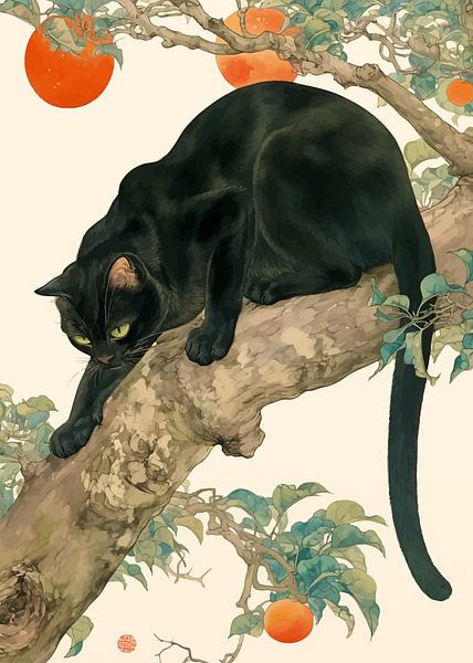 Black Cat on Orange Trees by MIROKKU